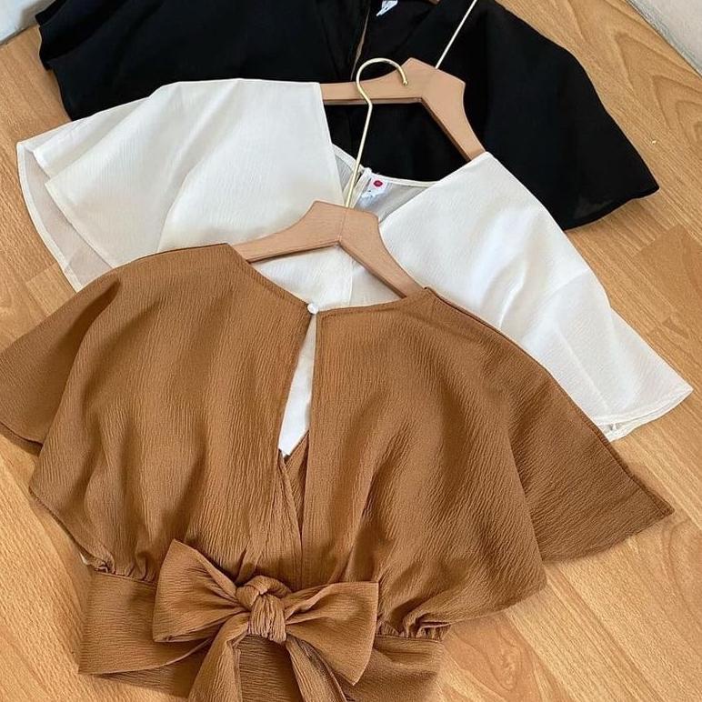 Terbaru.. BOW BACK CARDIE OUTERWEAR ROMPI LENGAN PENDEK BATWING TALI PITA CARDIGAN WANITA REMAJA MUS