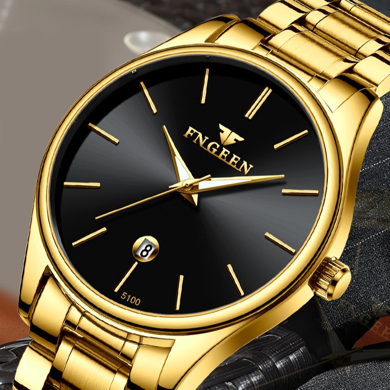 JAM TANGAN PRIA FNGEEN JAM046G1 IMPORT GOLD PREMIUM RANTAI EMAS ANALOG MURAH ORIGINAL ANTI AIR OKUMI