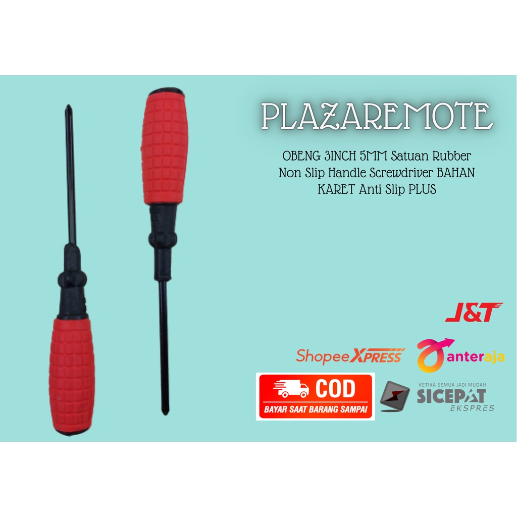 OBENG DIAMETER 5MM Satuan Rubber Non Slip Handle Screwdriver BAHAN KARET Anti Slip Plus &amp; Minus