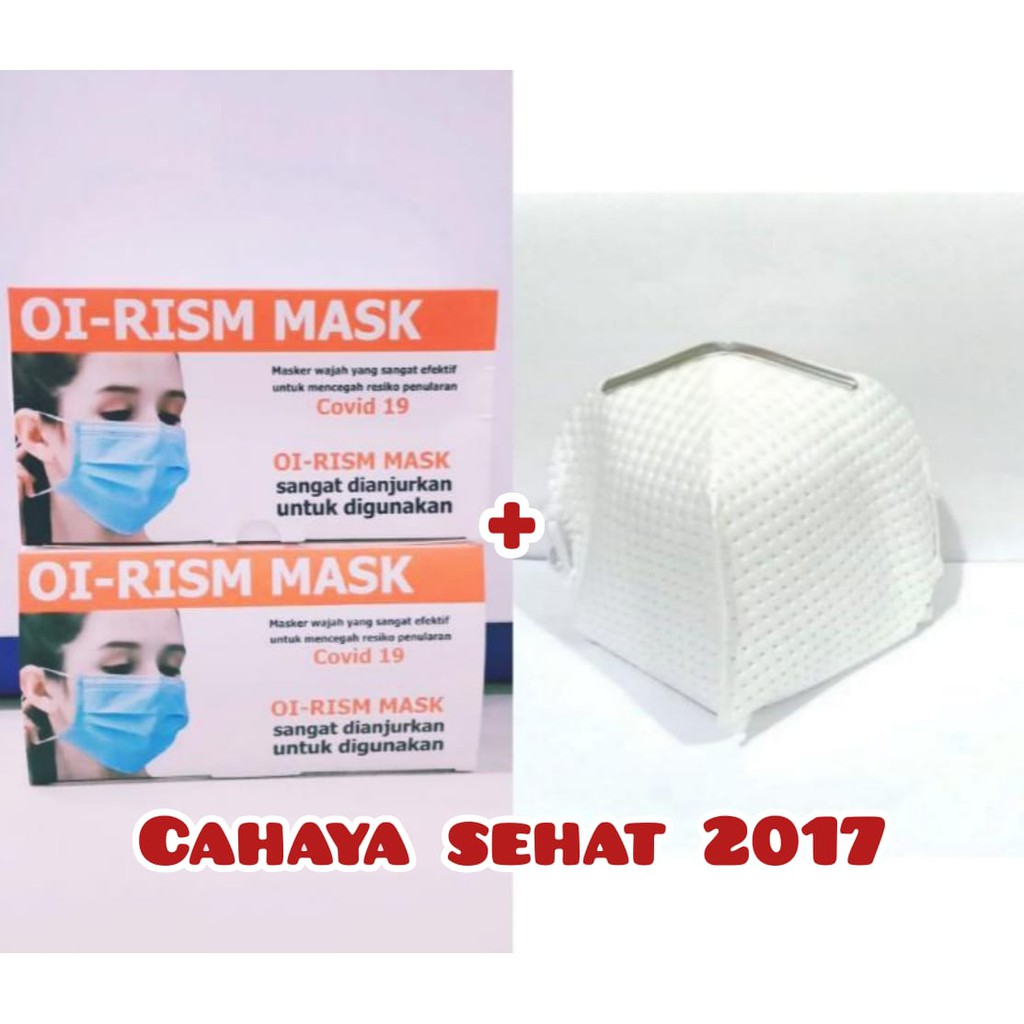 GROSIR 2 KOTAK MASKER OI RISM MASK 3'PLY 50'PCS GRATIS 1'PCS MASKER KN95