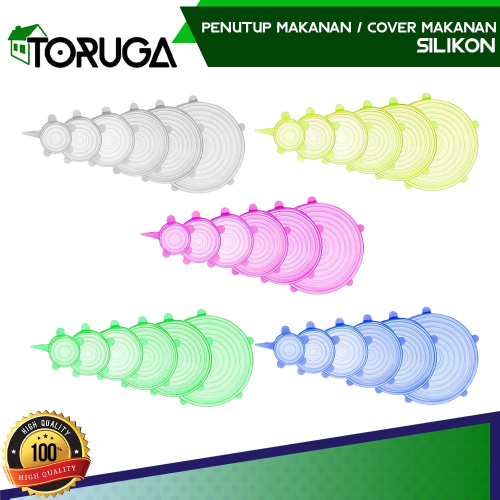 Penutup Makanan Silikon 6 in 1 Food Cover Lid Praktis Anti Tumpah Serbaguna