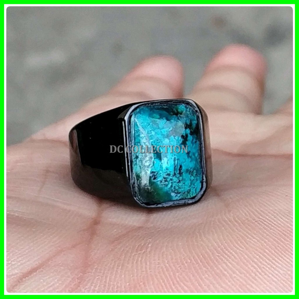 CINCIN BATU AKIK NATURAL BACAN PALAMEA OCTAGON TITANIUM HITAM MINIMALIS