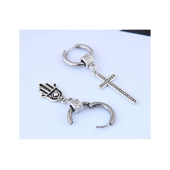 LRC Anting Tusuk Fashion Silver Titanium Steel Cross Stud Earrings A59358