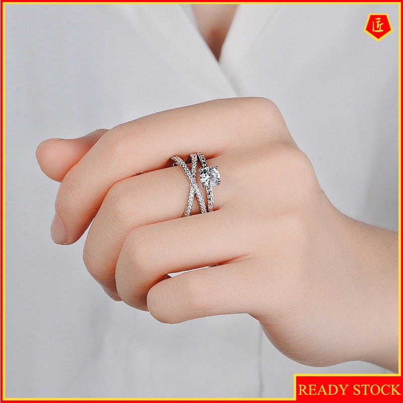 [Ready Stock]Double-Layer Winding Cross Diamond Ring Fashionable and Elegant