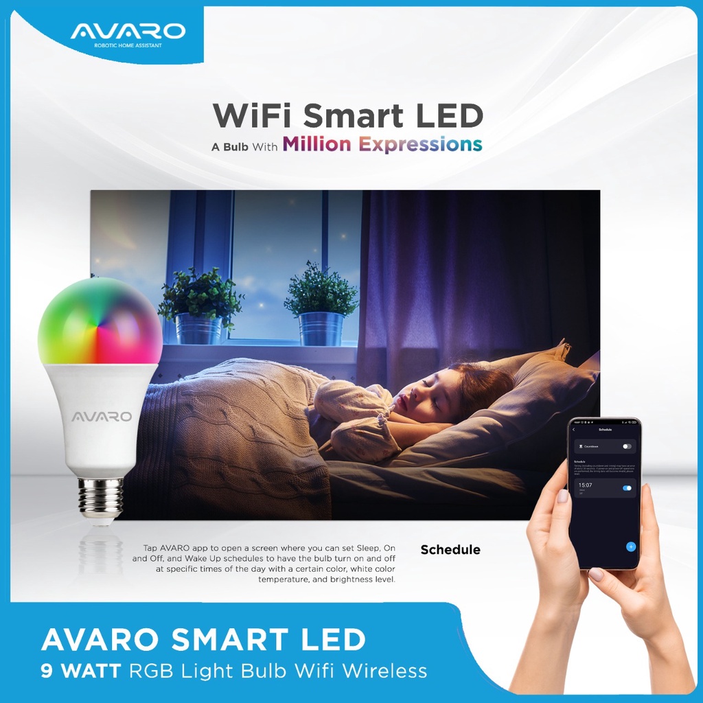 AVARO Wifi Smart LED Bulb 9W RGBWW + Wifi Bohlam Lampu Pintar Home Automation Wifi