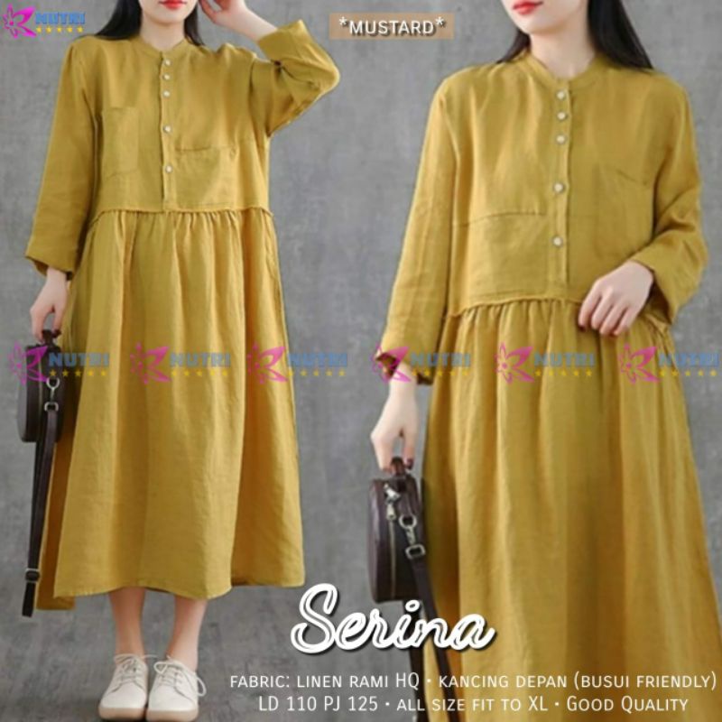 SERINA MIDI DRESS POLOS KATUN LINEN jumbo ld 110