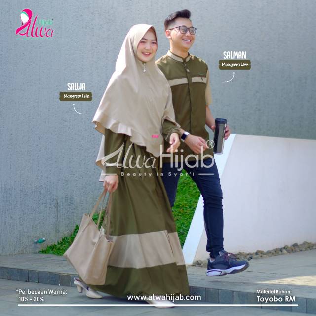 Set couple salman salwa mossgreen latte by alwa hijab