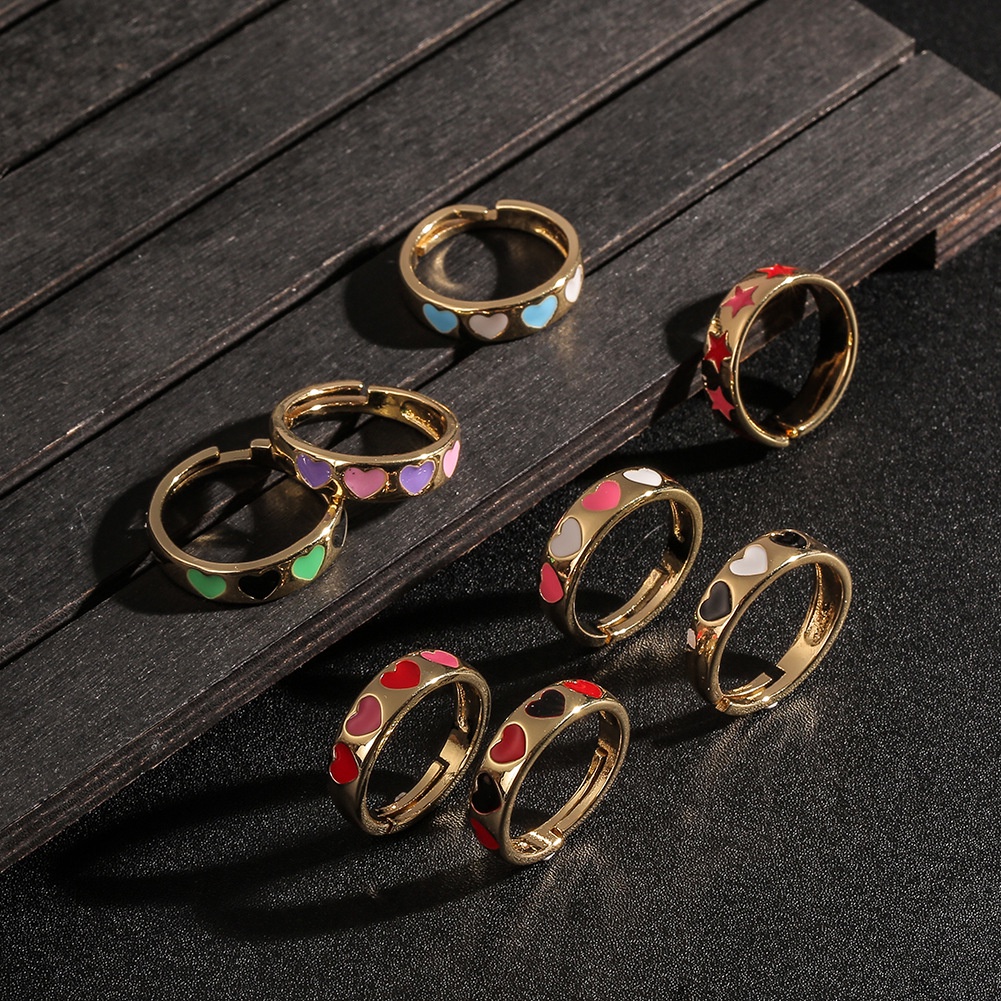 Cincin Eropa dan Amerika perhiasan tangan minyak menetes cinta berbentuk hati cincin hipster Bahasa