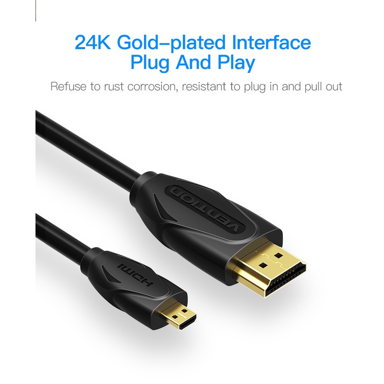 ( Bisa COD ) Vention Kabel HDMI to Micro HDMI v1.4 Full HD 3D High Speed VAA D03 Ori