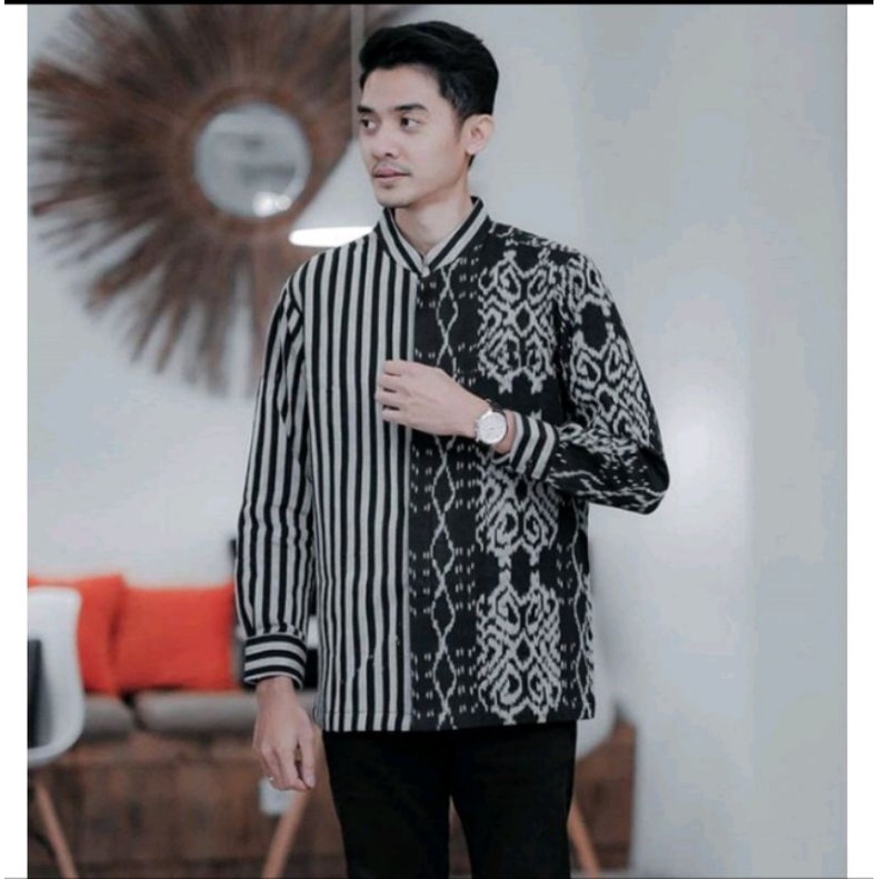 kemeja tenun hitam putih lurik