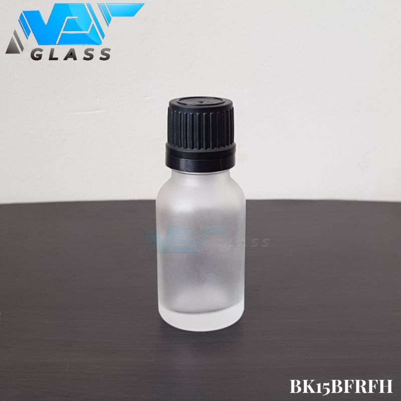 botol kaca 15ml bening doff frosted tutup filler hitam