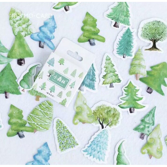

46pcs aesthetic stiker box Green Forest lucu utk dekorasi scrapbook/album