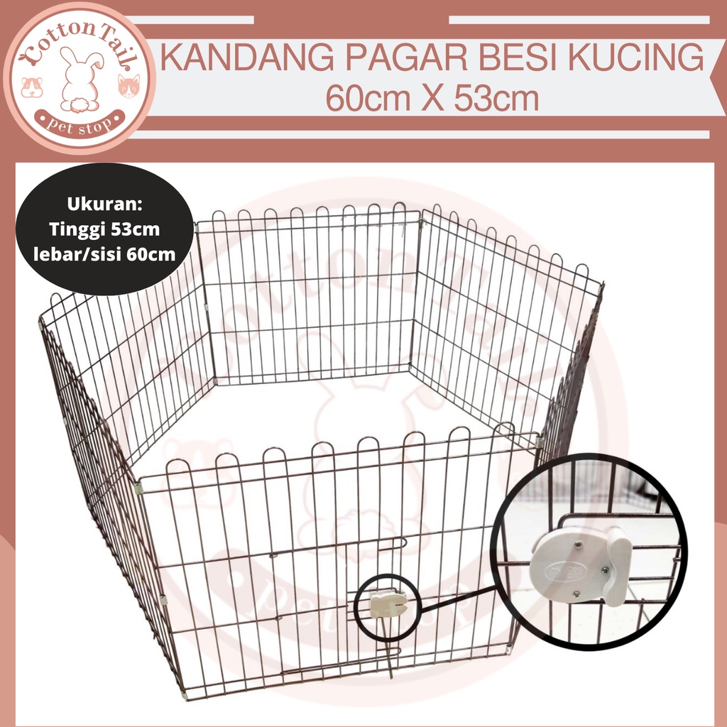 Kandang Pagar Besi Anjing Kucing Kelinci 60cm x 53cm 1 Set 6 Sisi 60cm