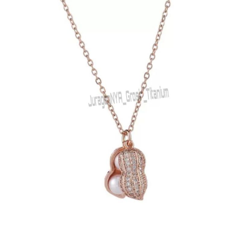 Kalung Titanium Elegant Kacang Gold Rose Gold Super Cantik Anti Karat Anti Luntur