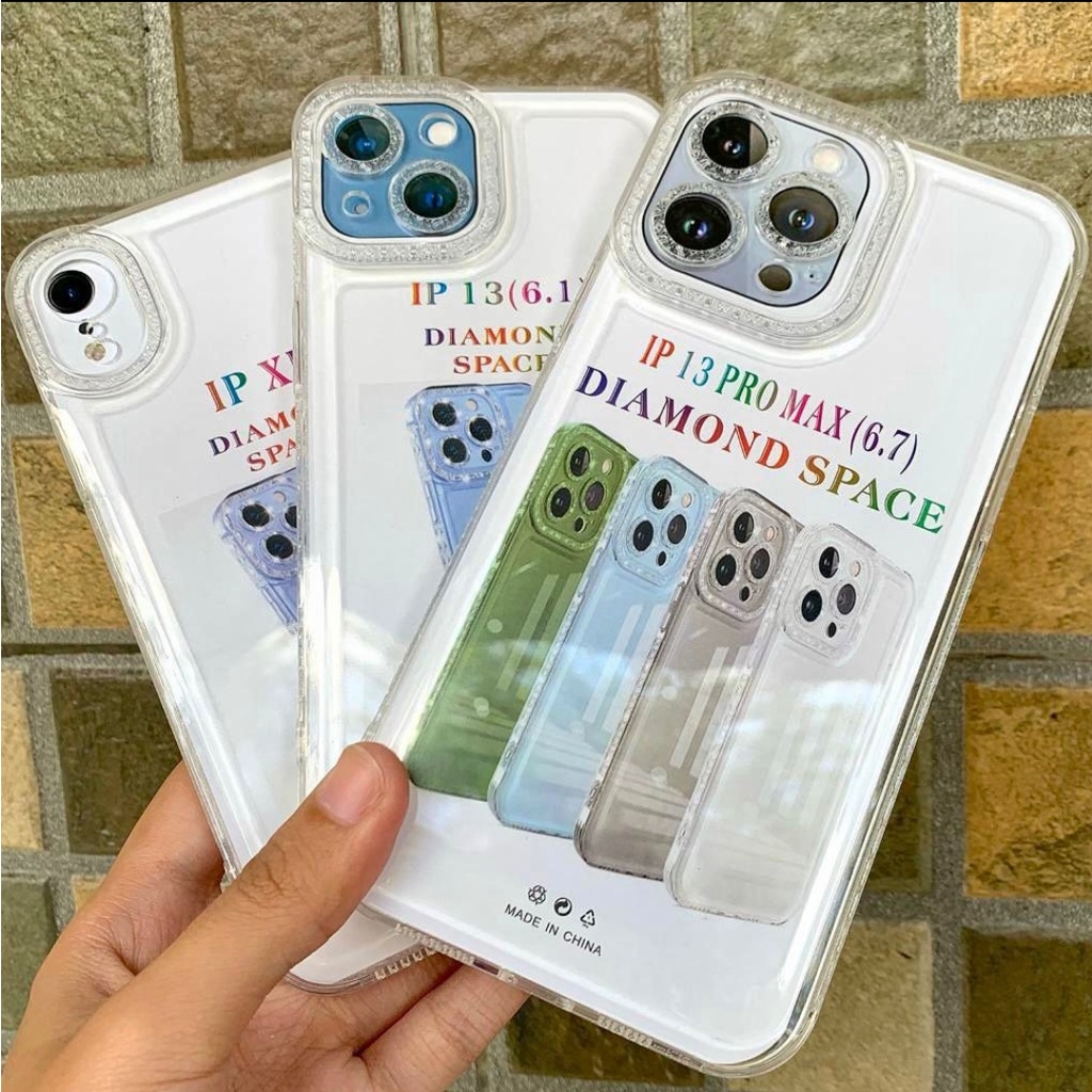 Silicone DIAMOND Space Camera Protect UNTUK Iphone X XR XS MAX 11 12 13 14 PRO MAX 14 plus Case Cover Casing