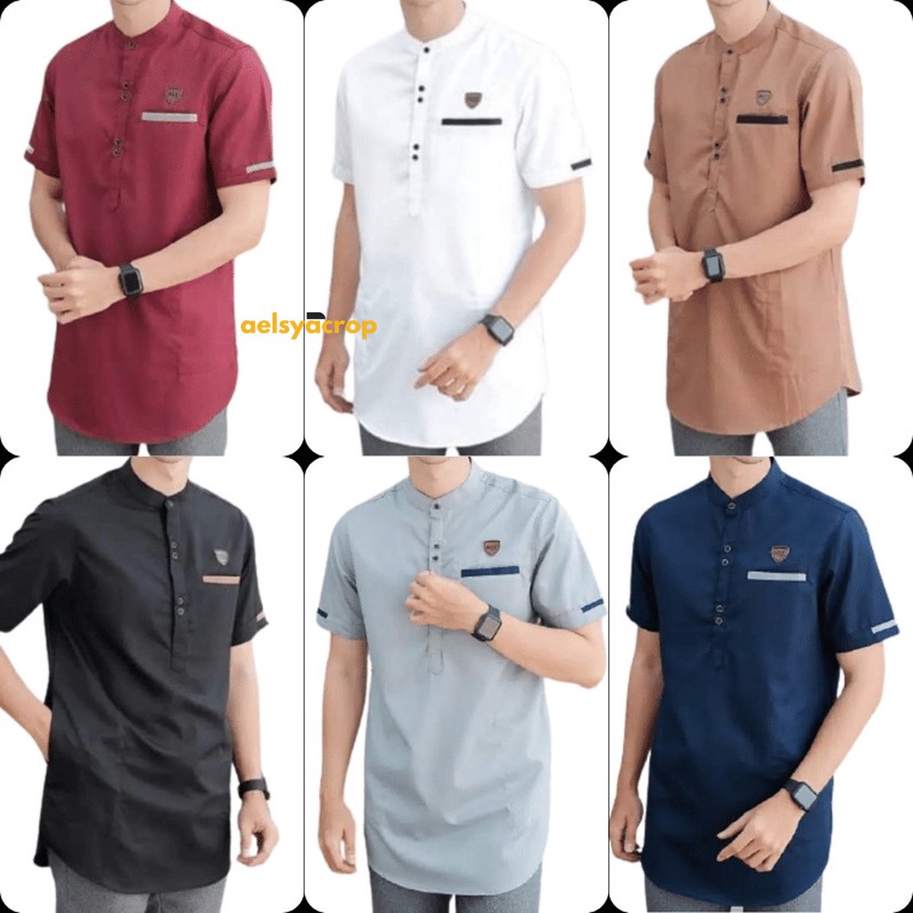 Baju Koko Kurta Lengan Pendek Dewasa Pria Laki Atasan Muslim Lebaran Koko Pakistan Modern Kemeja Tangan Kantong Katun Cotton