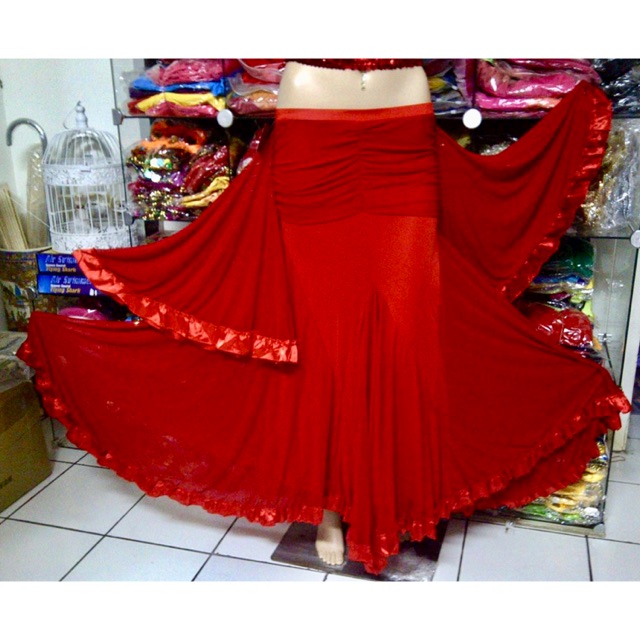 Ballroom rok selendang full layer salsa dansa kostum tari profesional halloween senam fitness zumba