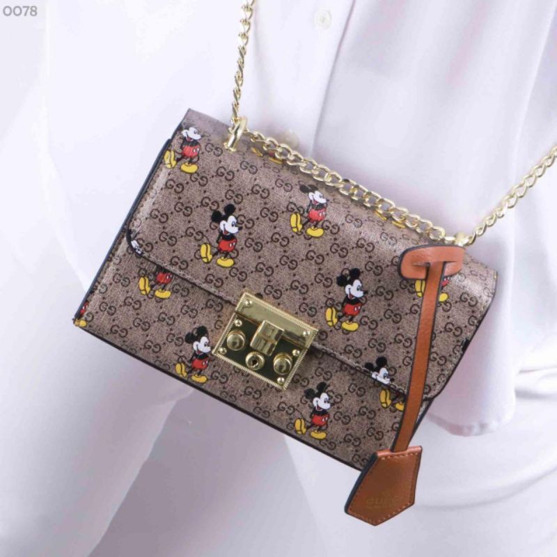 Tas Disney x Gucci, Mickey Mouse's Padlock Mini GG Crossbodybag