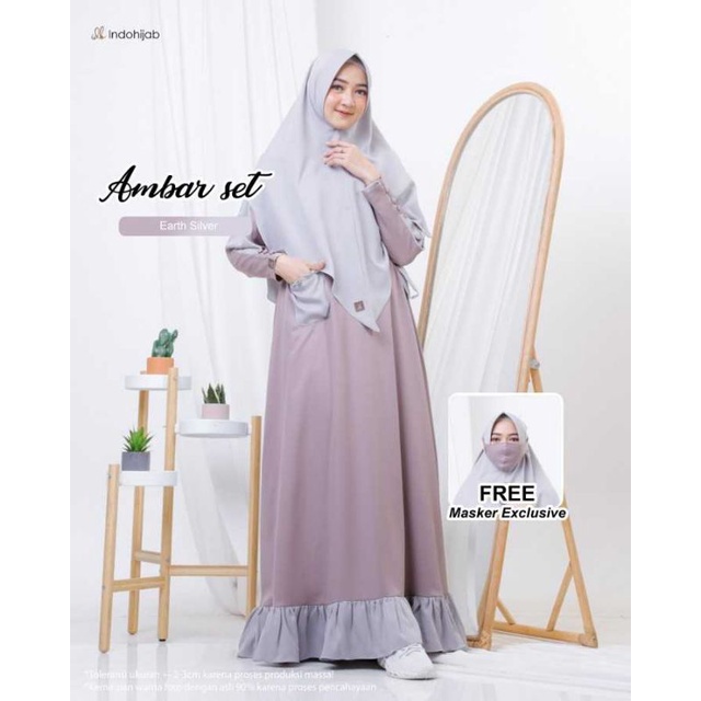GAMIS SET AMBAR KHIMAR BONUS MASKER IDB ORIGINAL KOMBINASI