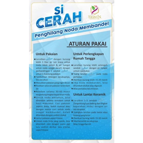 SI CERAH Yasmin Serbuk Penghilang Noda Membandel 1kg (1000gr) / Penghilang Noda Pakaian / Pembersih Perabot / Pembersih Lantai Keramik