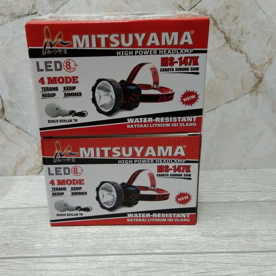 Senter Kepala Mitsuyama 50 Watt MS-147K cahaya kuning + Bohlam 7 Watt