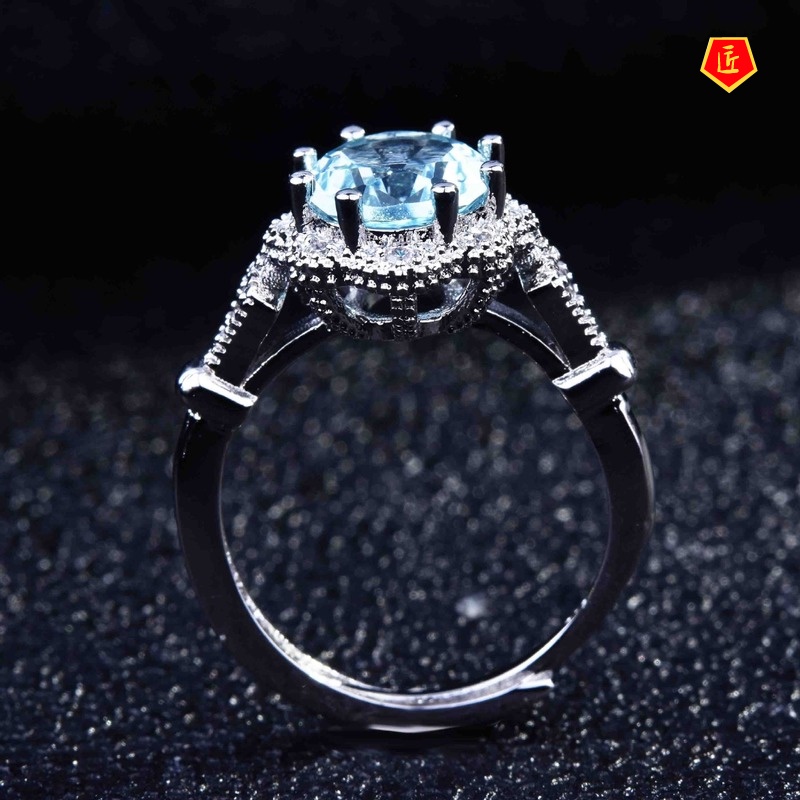 [Ready Stock]S925 Silver Natural Blue Topaz Ring for Women