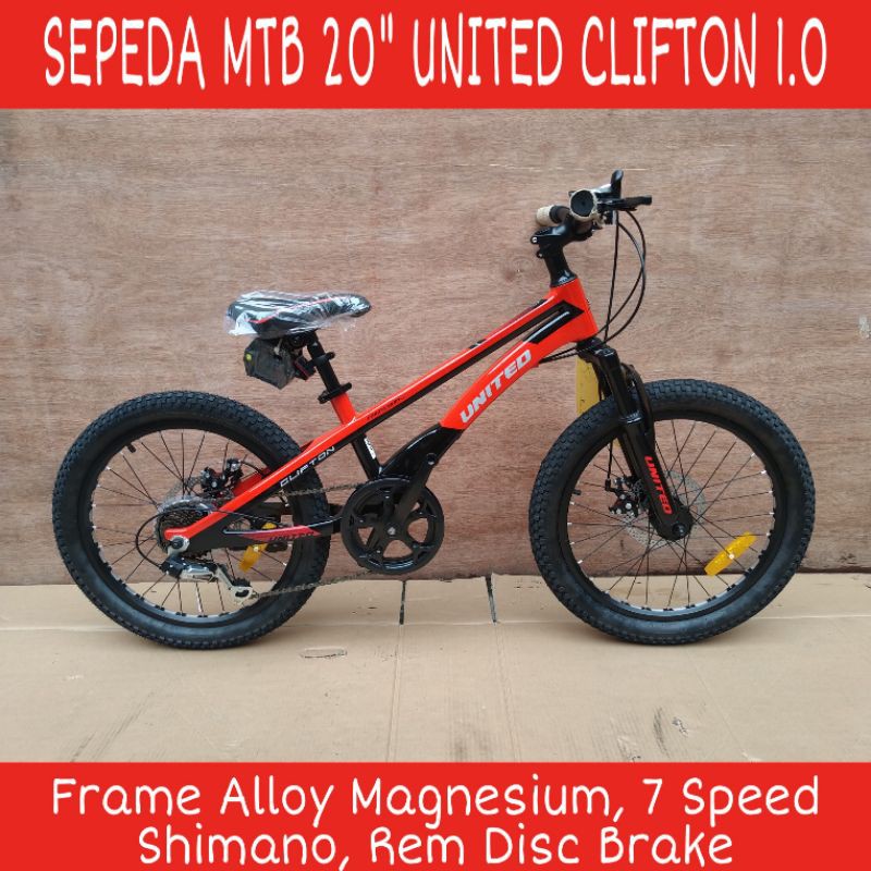 Sepeda Gunung MTB 20 Inch United Clifton 1, Magnesium 7 Speed