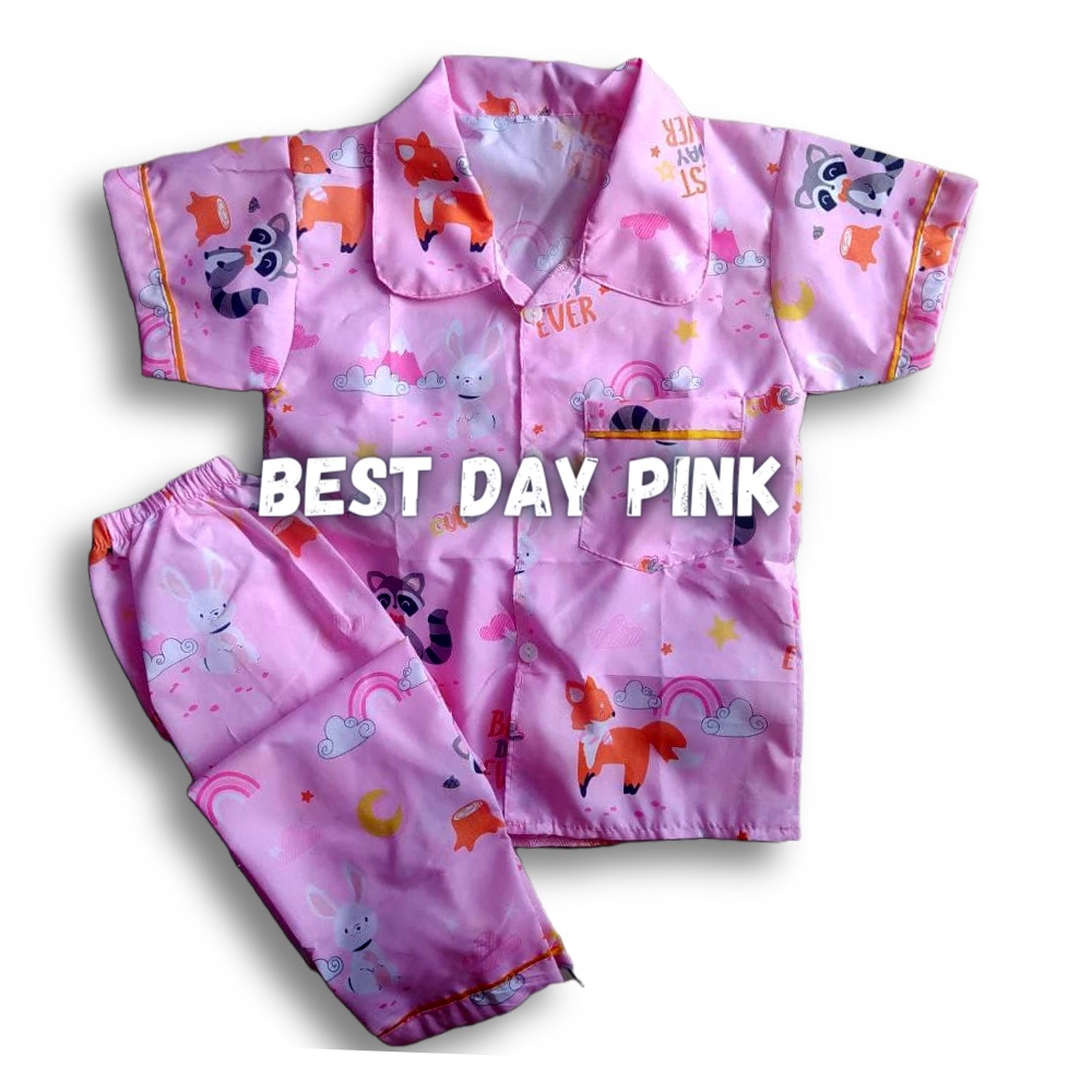 Piyama Anak Laki laki Perempuan 10 Tahun Baju tidur anak usia 12 tahun Bebas Pilih Motif size 12-BEST DAY PINK