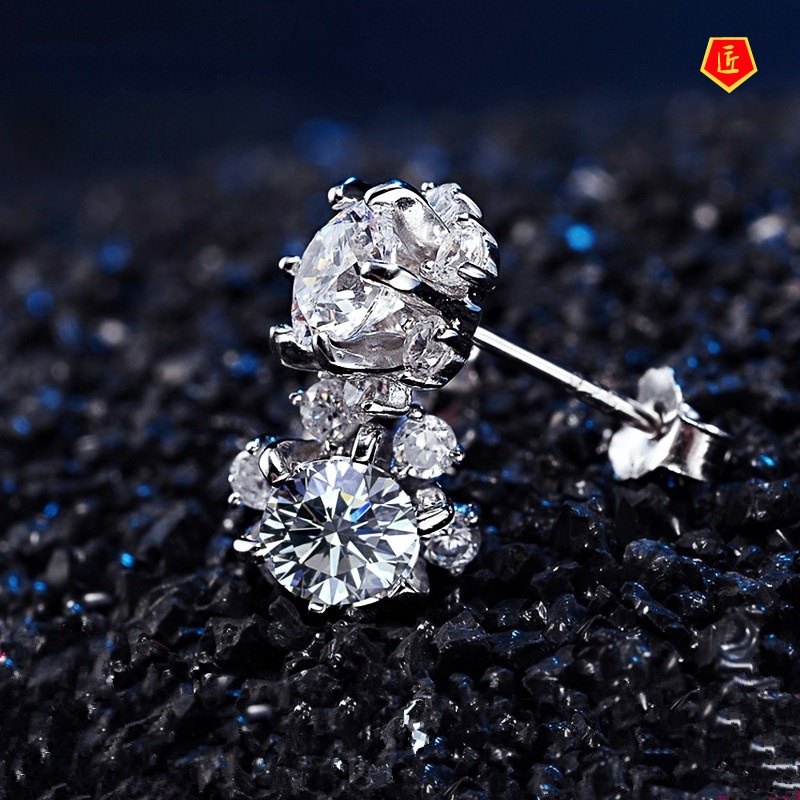 [Ready Stock]Inlaid Moissanite Ear Stud Female Graceful