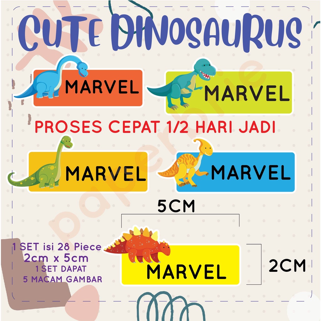 Sticker Nama Anak Dinosaurus Dino lucu Stiker nama imut stiker buku pelajaran