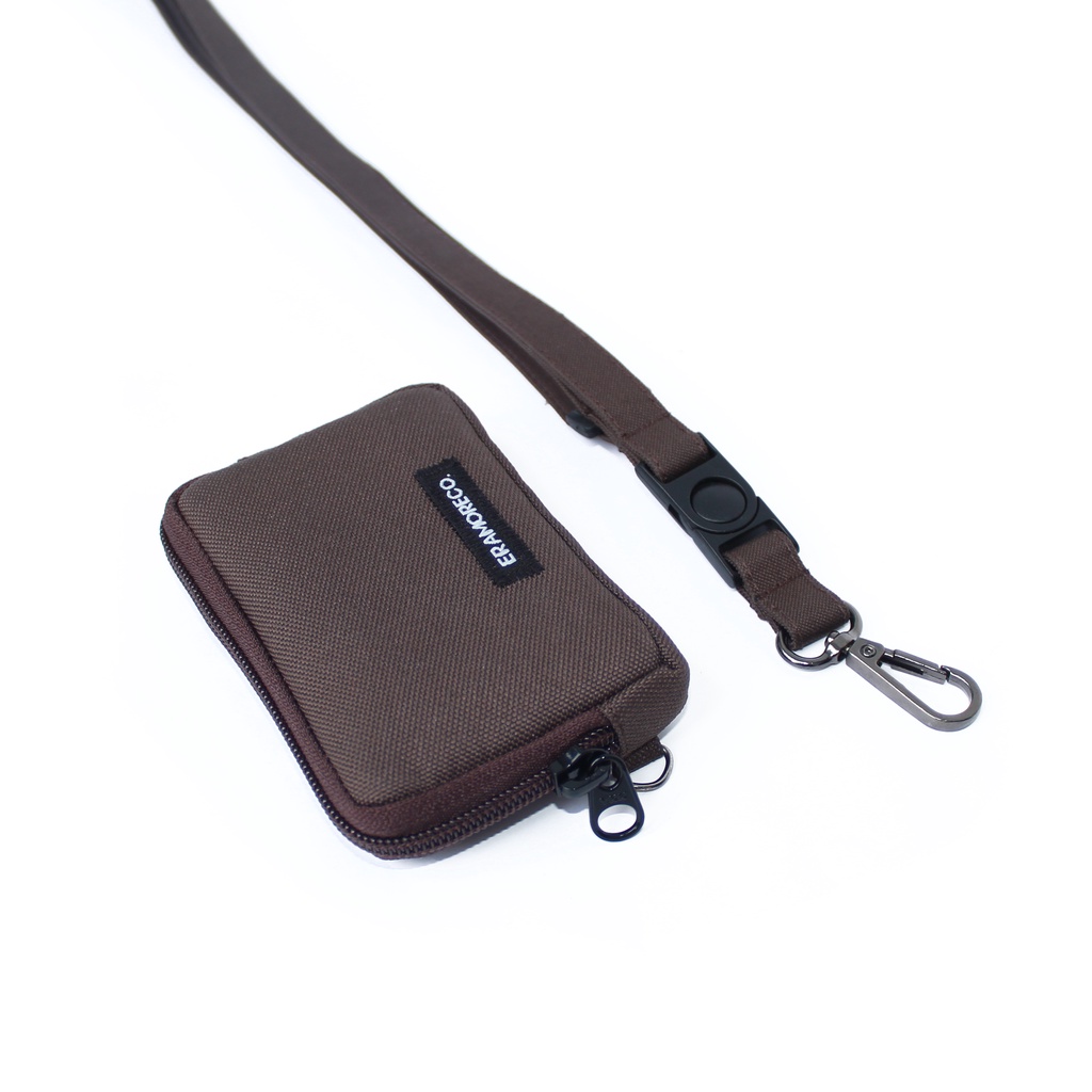 EMHW117 Hanging Wallet Pocket Pouch Dompet kartu Gantung Tali Lanyard coklat