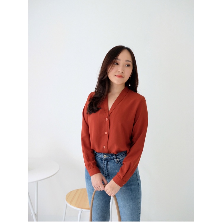 T-0400 Kemeja Wanita Long Sleeves Shirt Vneck-6