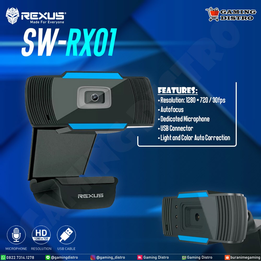 Rexus SW-RX01 Webcam Gaming dengan Mikrofon - HD CMOS 720p