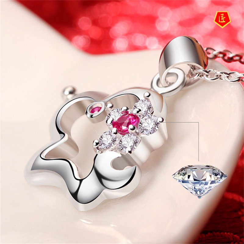 [Ready Stock]Flower Dog Inlaid Diamond Necklace Cute Sweet