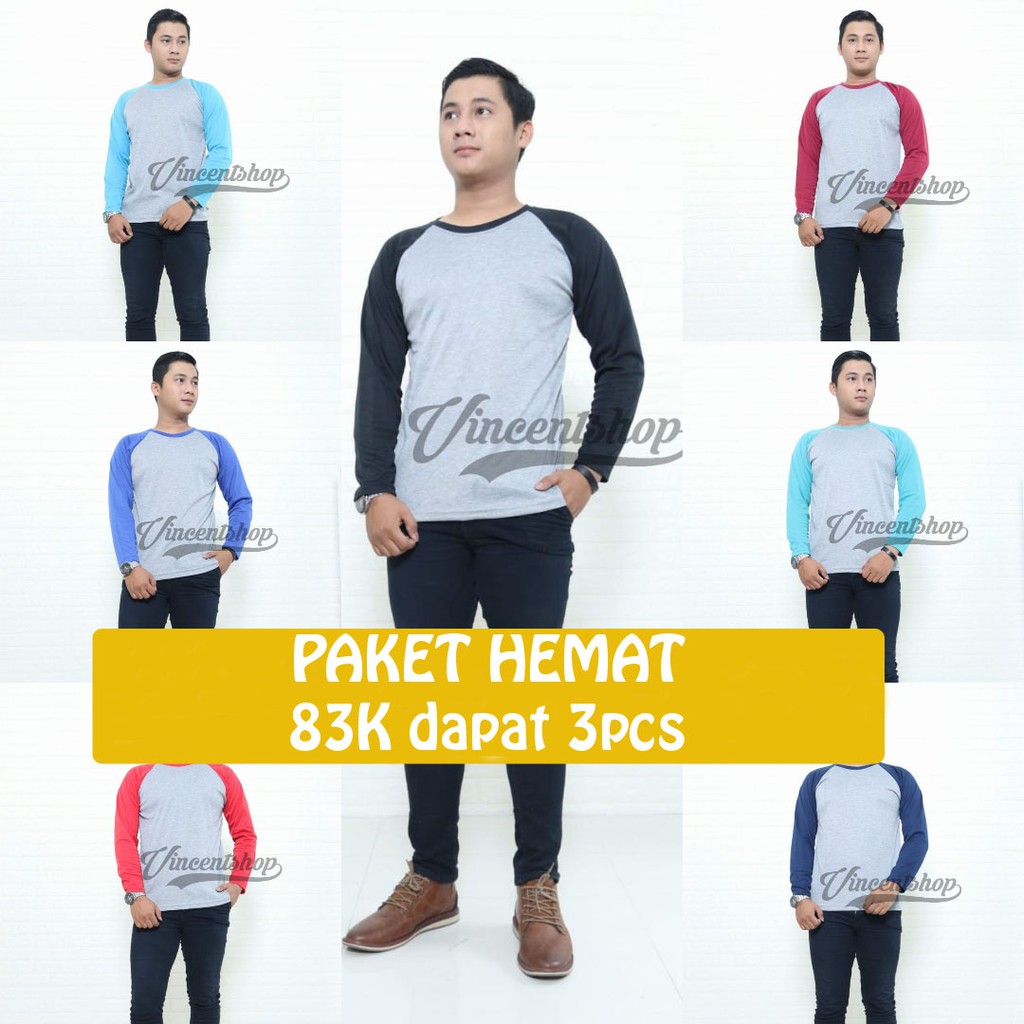  BELI 1 dapat 3 Kaos  Raglan Lengan  Panjang  Pria  dan 