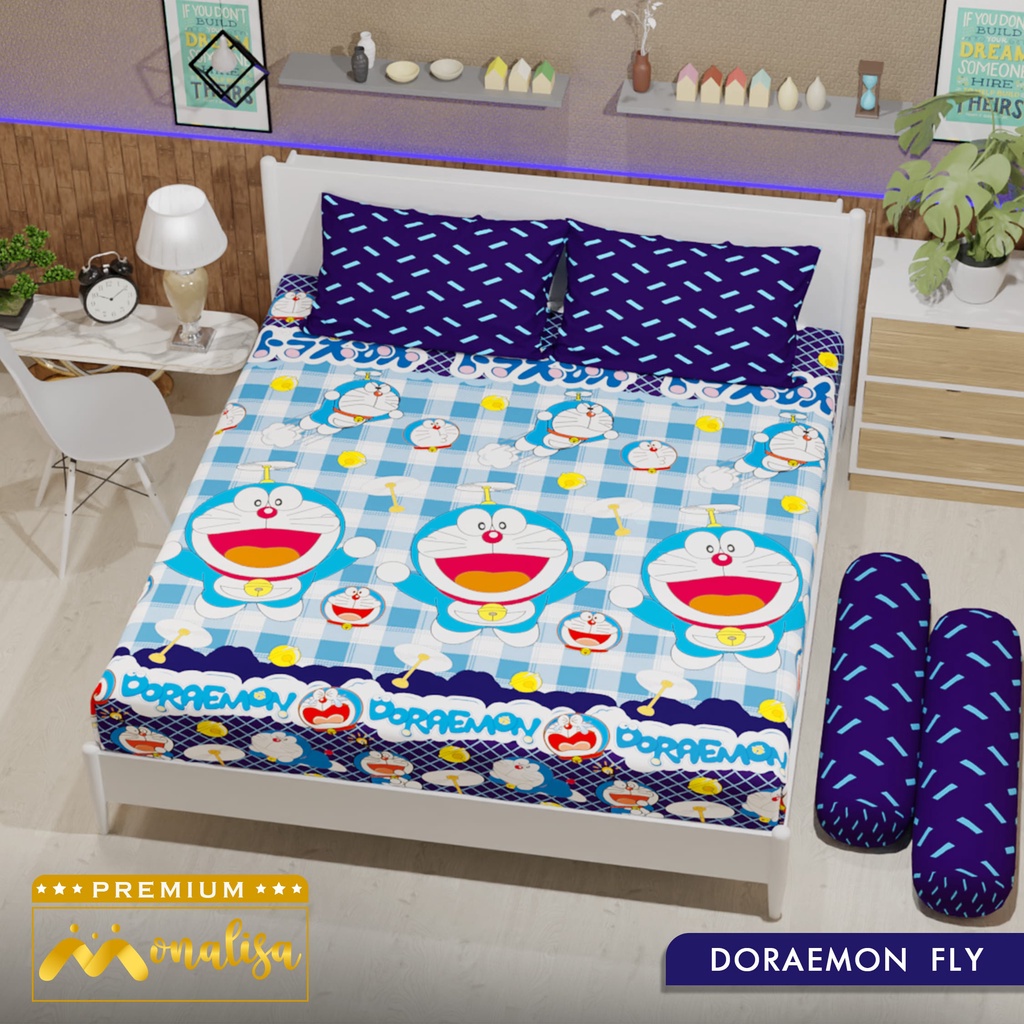 Monalisa Premium BedCover SET Sprei Uk 160/180 - Doraemon Fly