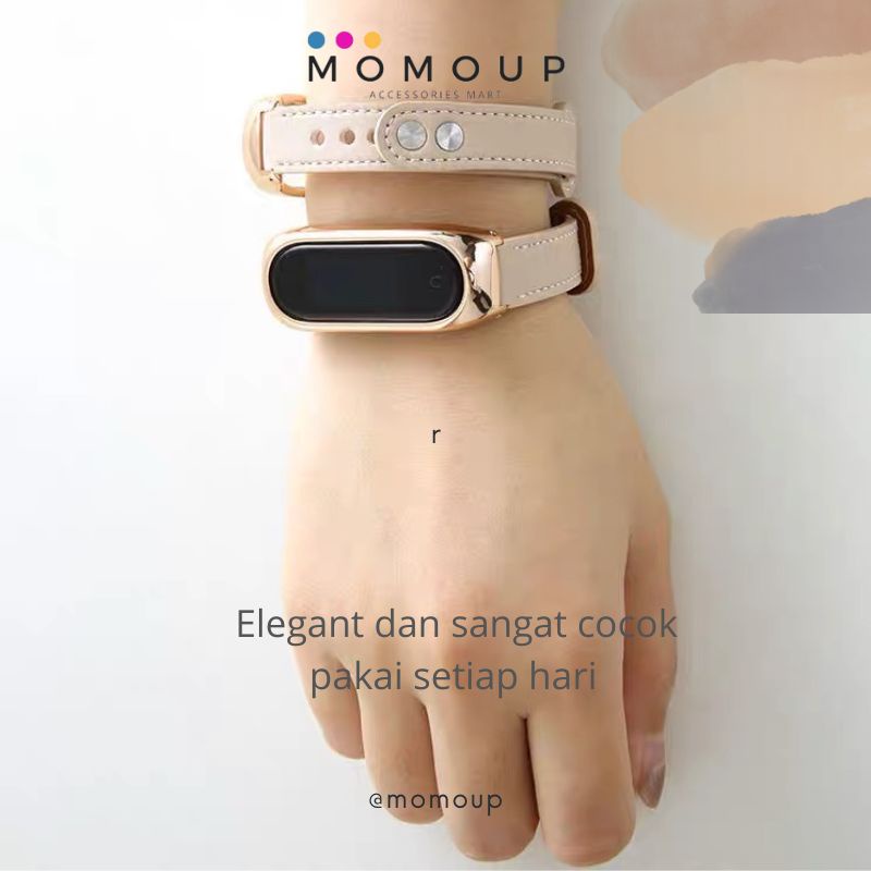 Strap Mi band 7 6 5 4 3 Kulit Mewah Tali Pengganti Xiaomi Mi band 7 6 5 4 3 Mewah Kulit Chrom Bumper Case