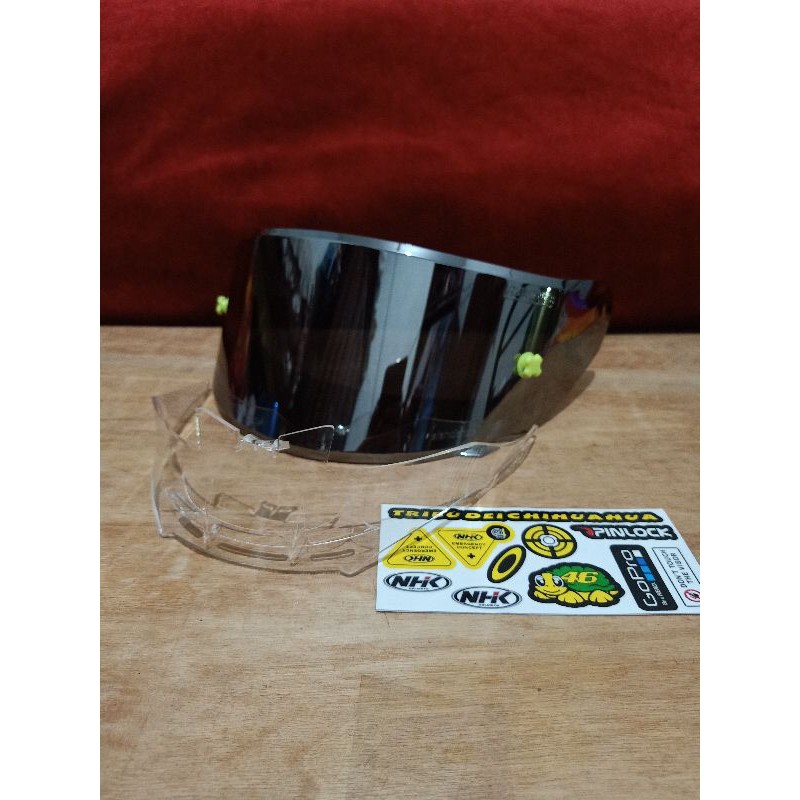Paket Flat visor + TOPost + Spoiler NHK GP01000 Iridium blue dan iridium silver