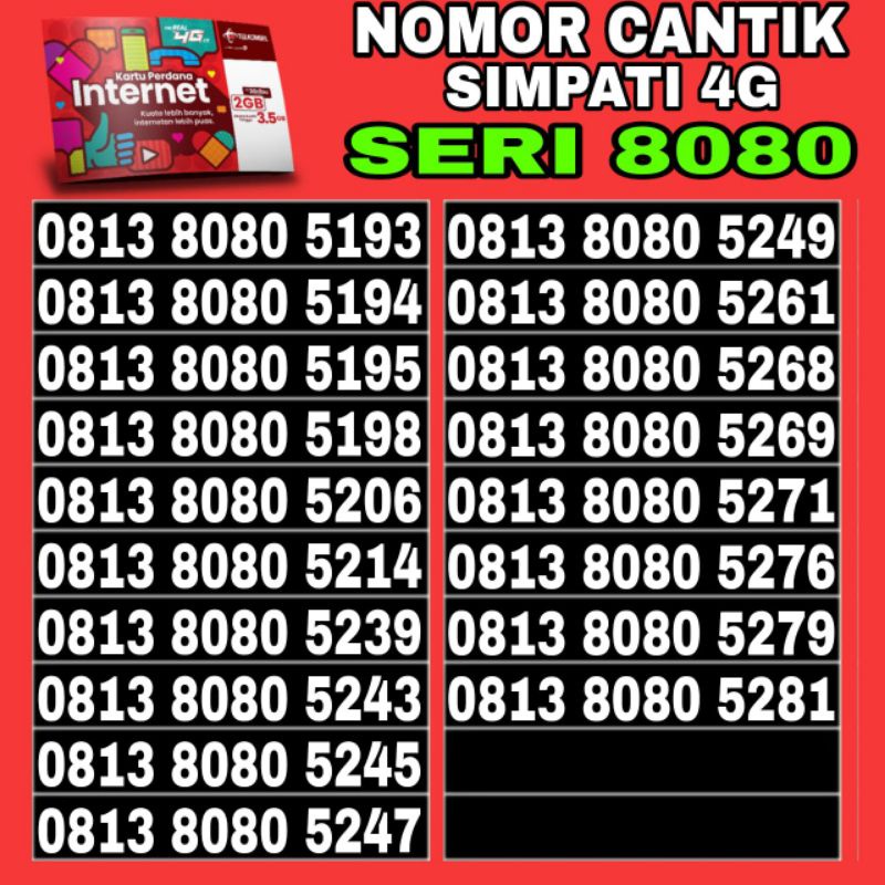 nomor cantik simpati 4g LTE serian 8080