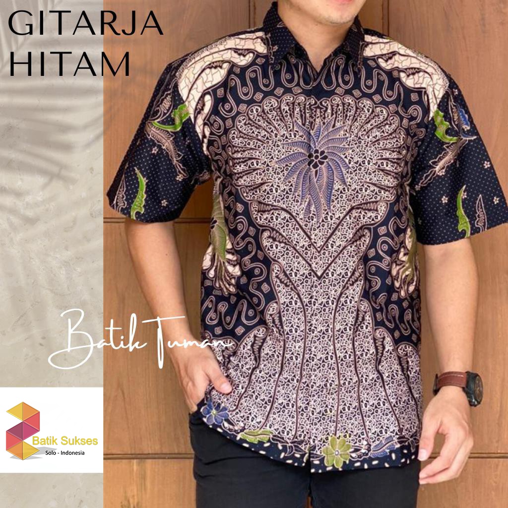 GITARJA HITAM Kemeja Batik Solo Pria Lapis Furing PREMIUM Lengan Panjang Pendek Batik SOLO ASLI