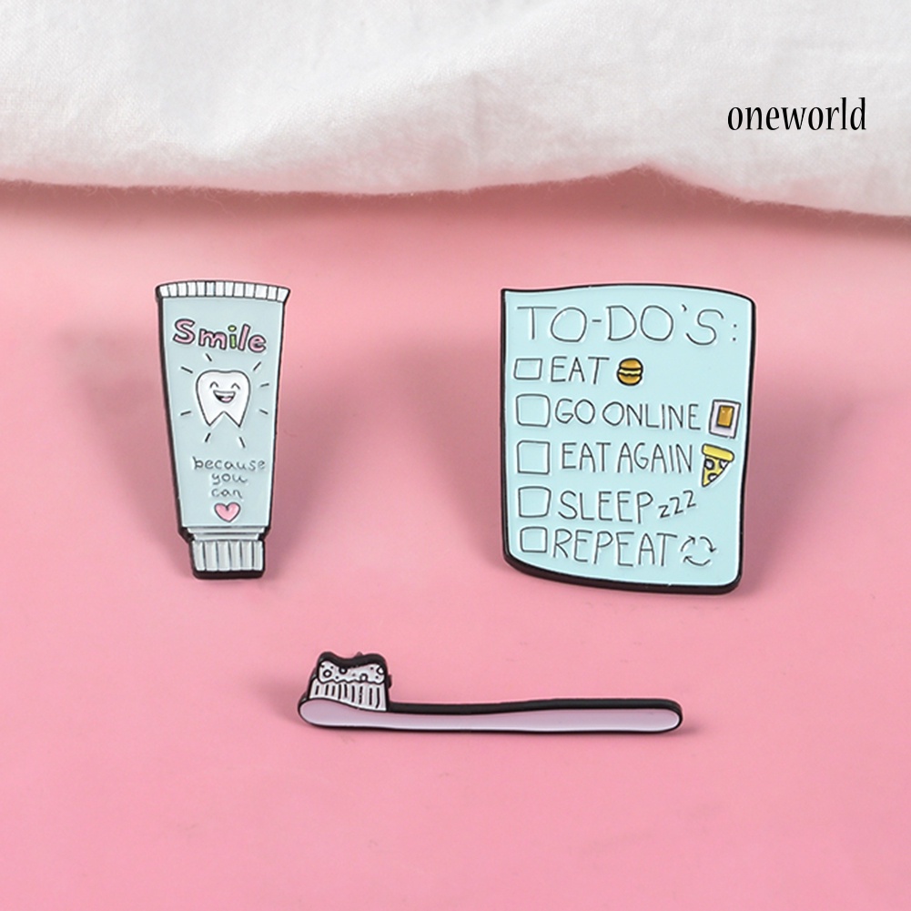 OW@ Cartoon Toothbrush Toothpaste To-do List Enamel Brooch Pin Collar Badge Jewelry