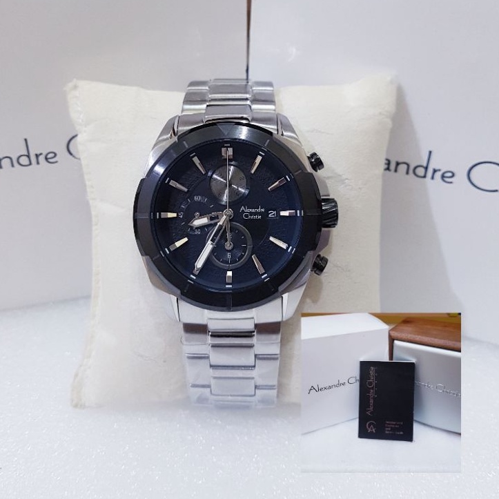 ALEXANDRE CHRISTIE PRIA AC 6596 SILVER BLACK JAM TANGAN PRIA ORIGINAL