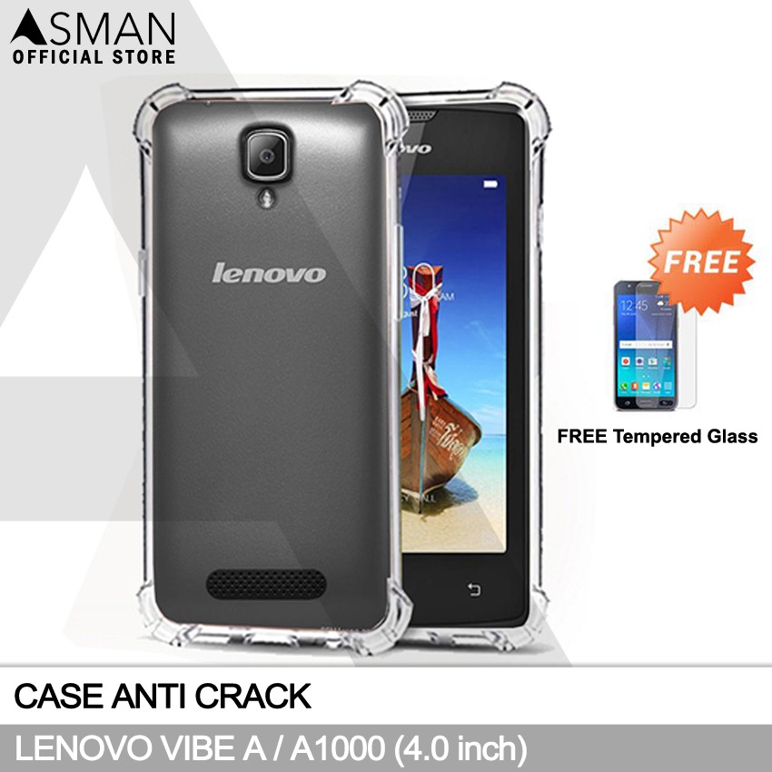 Anti Crack Lenovo Vibe A / A1000 (4.0&quot;) | Soft Case Anti Bentur + FREE Tempered Glass