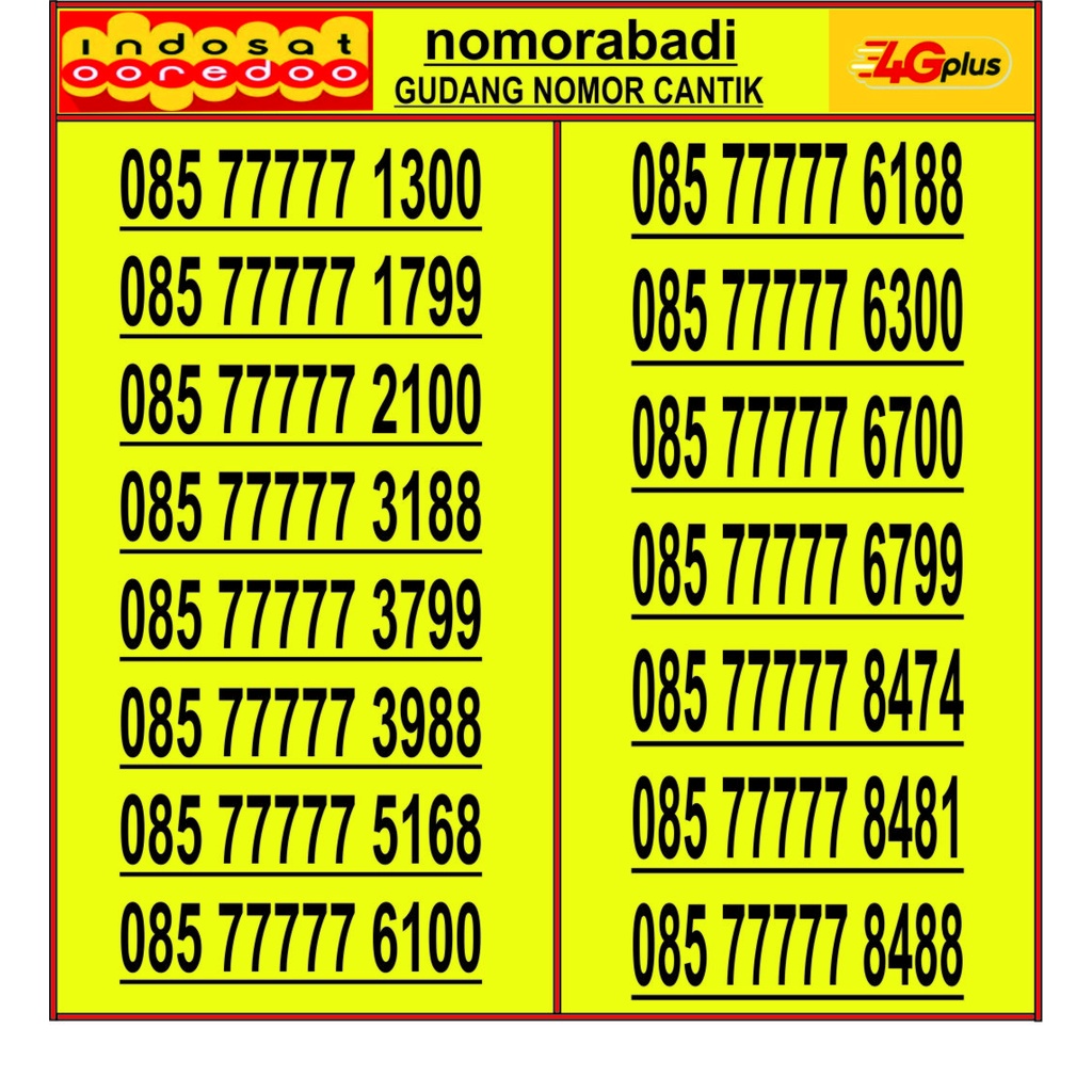 NOMOR CANTIK INDOSAT 4G 085 77777  XXXX H500