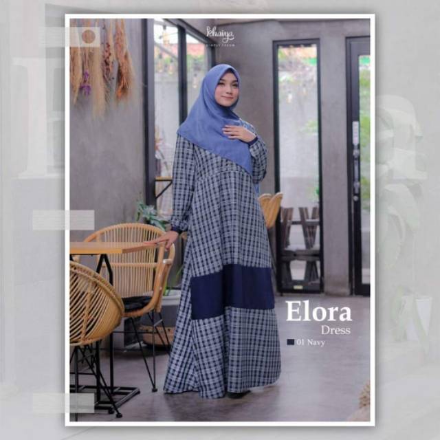 Elora dress navy by khaiya gamis toyobo fodu kotak kotak khasmira