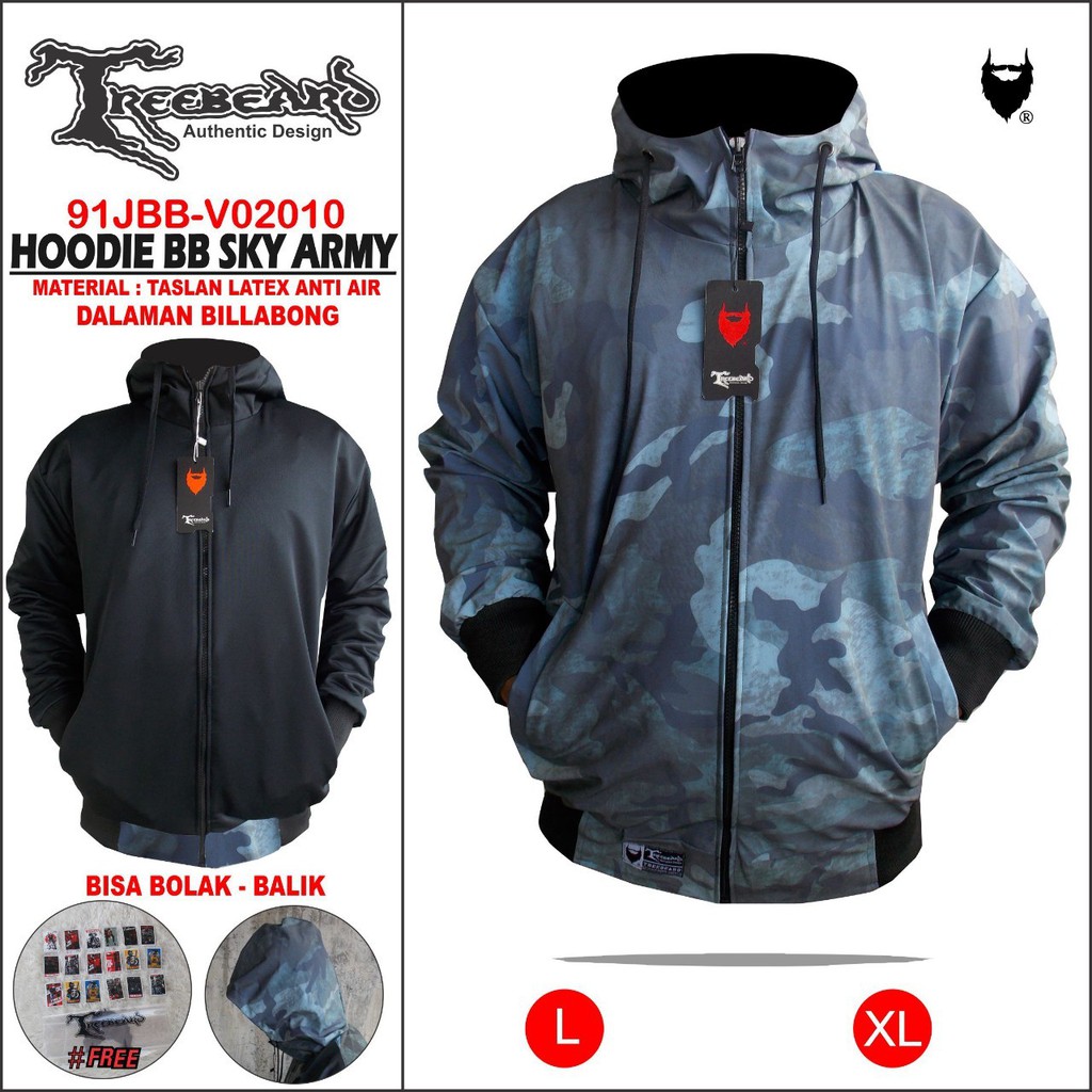 JAKET BB HOODIE MOTIF ORIGINAL TREEBEARD - JAKET BOLAK-BALIK ORIGINAL TREEBEARD