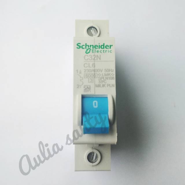 MCB 6A SCHNEIDER 1PHASE ORIGINAL BIRU PLN C32N CL6 6 AMPERE 1300 WATT