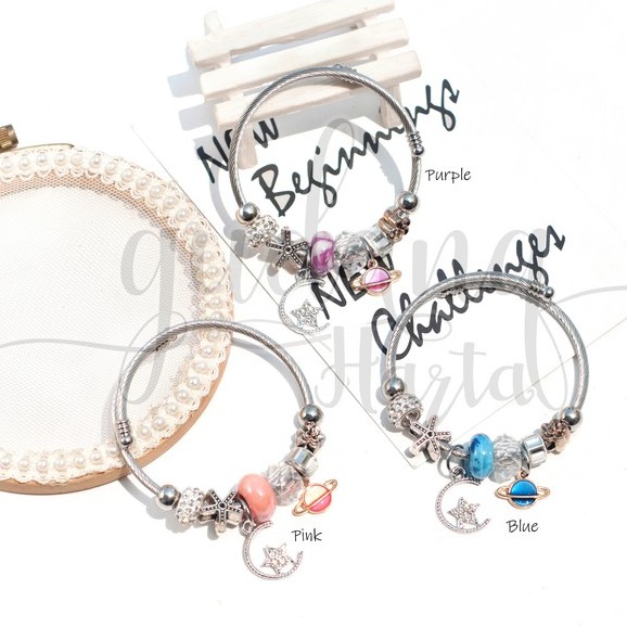 Gelang Silver Planet Moon And Star Gelang Bulan Dan Bintang Unik Mutiara Bangle  GH 205109