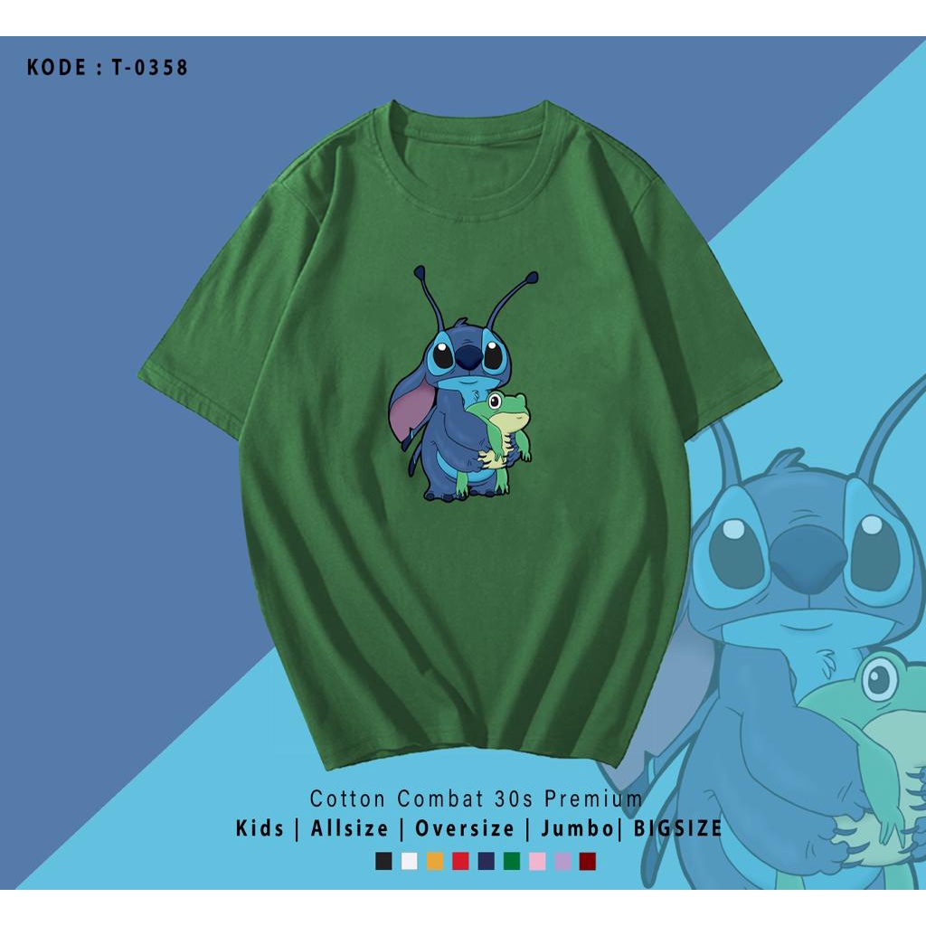 KAOS MOTIF LUCU STICH FROG/ KAOS STICH KODOK / KAOS SIMPLE / KAOS WANITA PRIA / KAOS UK M-XL / KAOS SANTAI / KAOS OVER SIZE