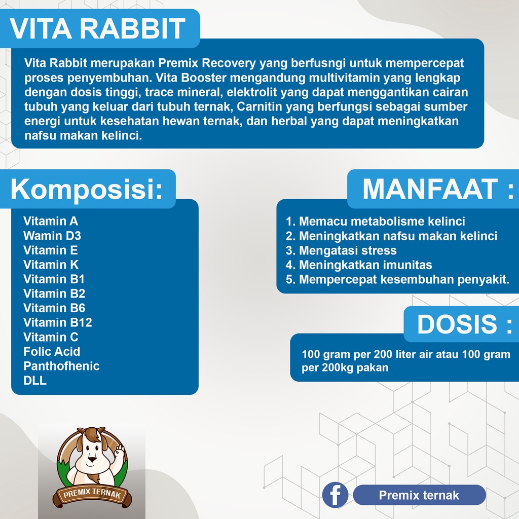 VITA RABBIT | VITAMIN PLUS HERBAL UNTUK KELINCI 100gr